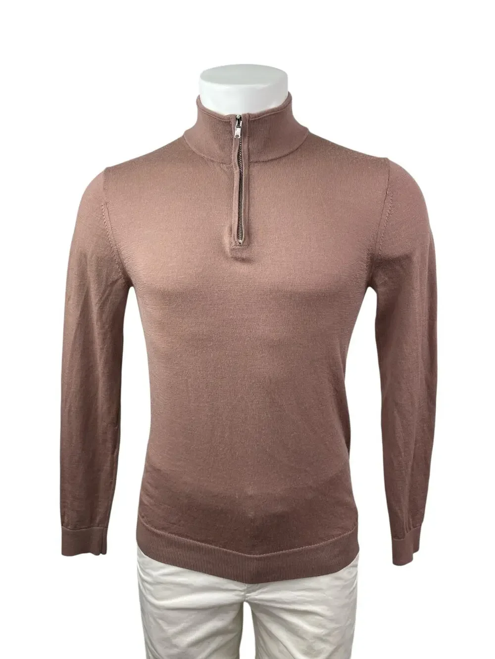 Reiss Men's Brown 100% Wool 1/4 Zip Long Sleeve Knit Sweatshirt Sweater Top Sz S